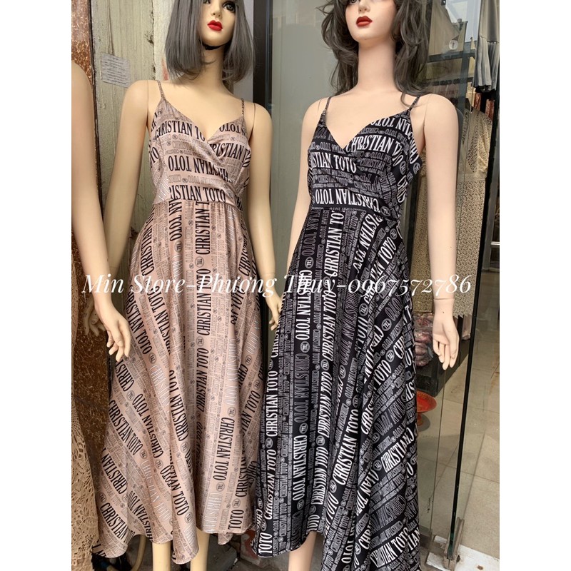 Váy lụa hai dây chữ