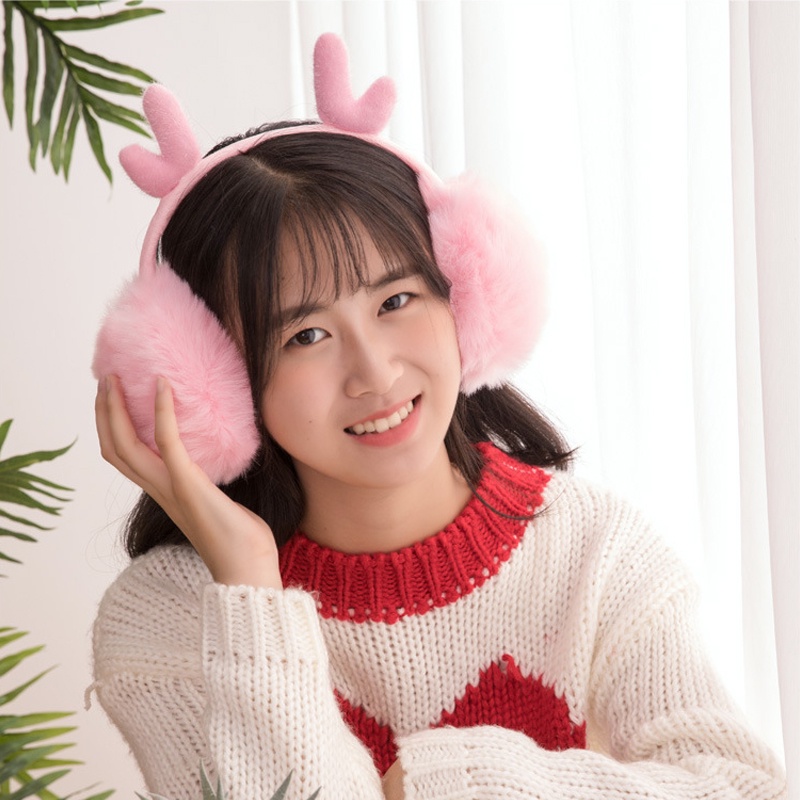 Bông Chụp Tai Lông Thú Có Sừng Tuần Lộc, Siêu Cute, Giữ Ấm Cho Những Người Cô Đơn Mùa Đông Không Có Người Yêu