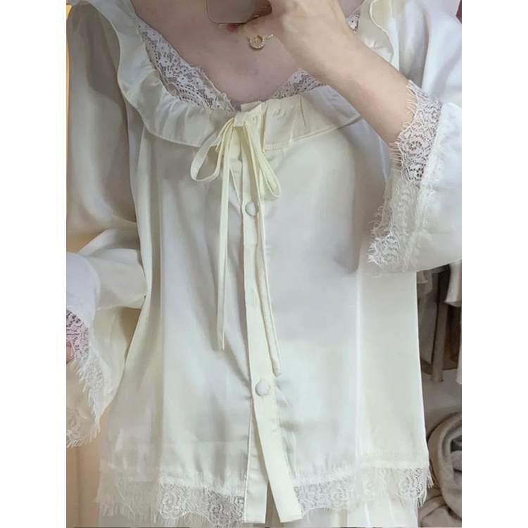 Bộ Đồ Ngủ Tay Dài Phong Cách retro Dành Cho Nữ