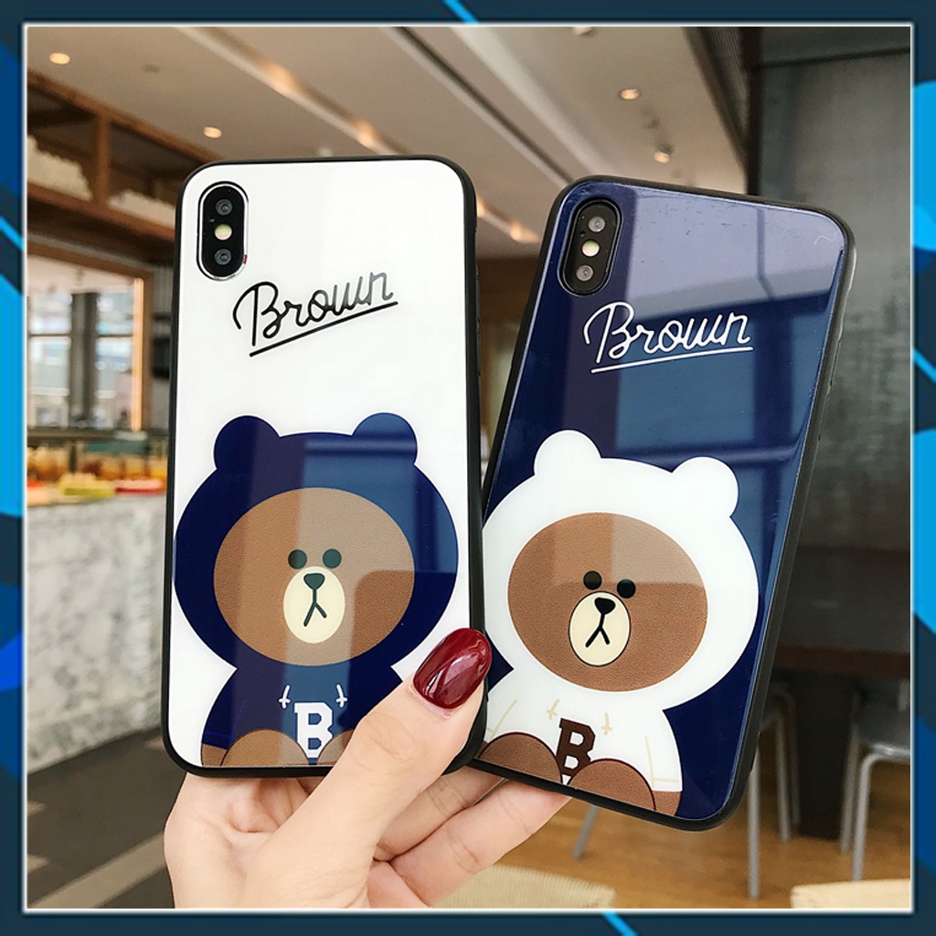 Ốp lưng iphone kính gấu Brown 5/5s/6/6s/6plus/6s plus/7/8/7plus/8plus/x/xs/xs max/11/11pro max