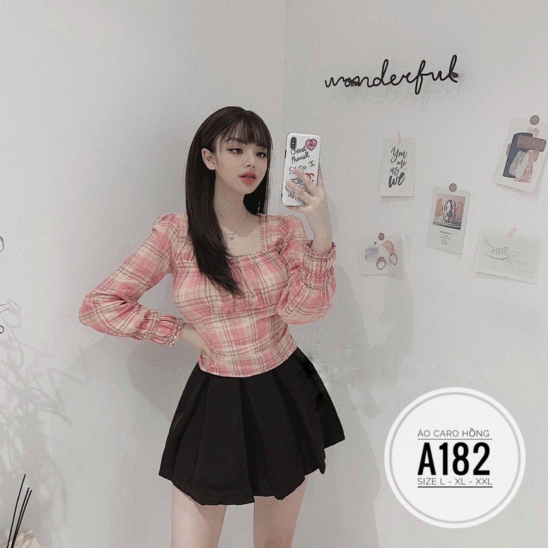 Bigsize Áo caro hồng A182