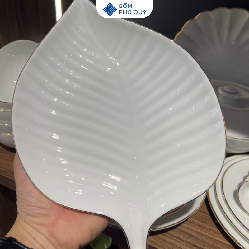 Bộ Bát Đĩa Sứ Bát Tràng, Chén Dĩa Trắng Kẻ Chỉ Vàng Kim Đẹp, Cao Cấp, Bát Ăn Cơm Hh01