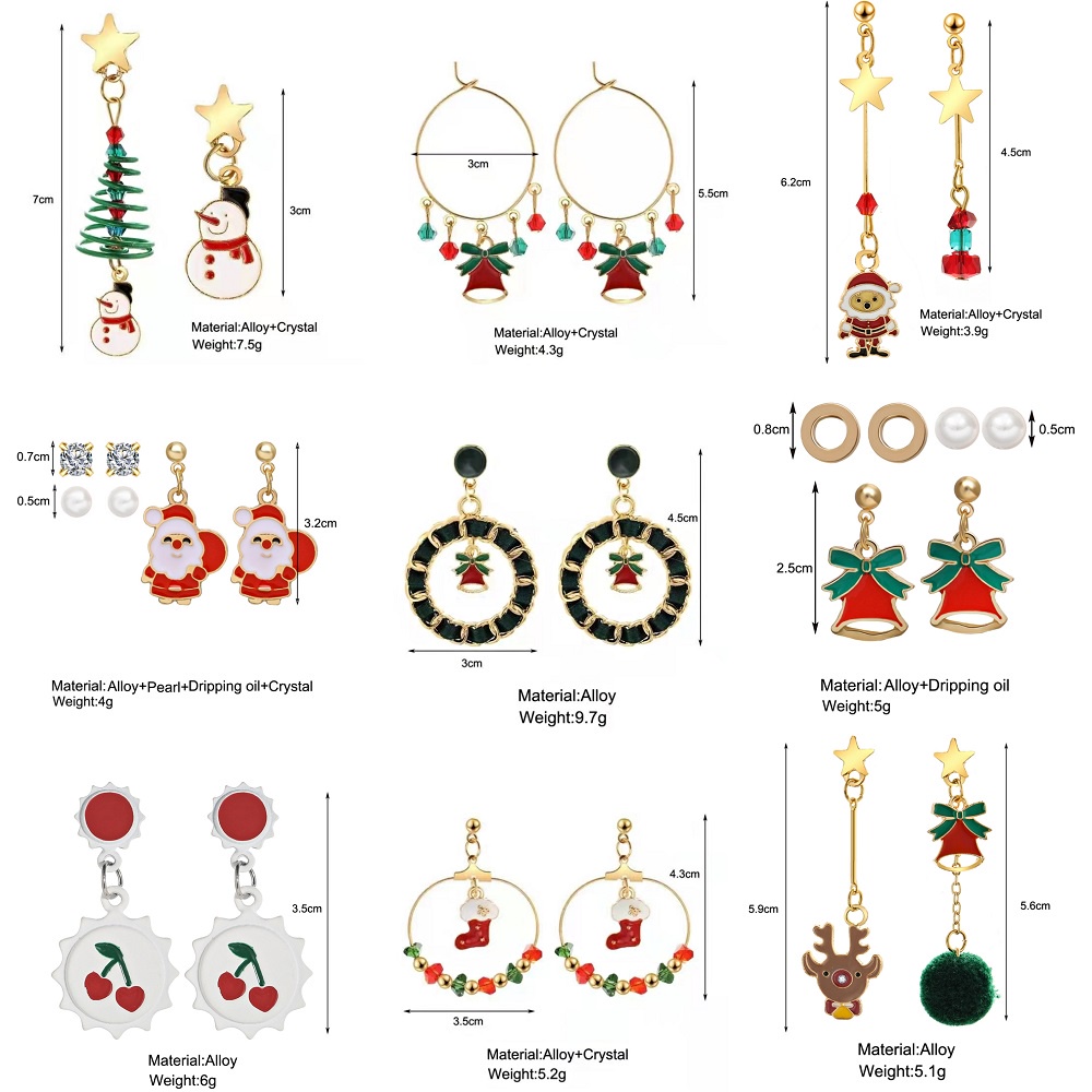 Fashion Gold Crystal Pearl Tassel Earrings Bells Elk Santa Claus Christmas Tree Earrings Women Jewelry Accessories