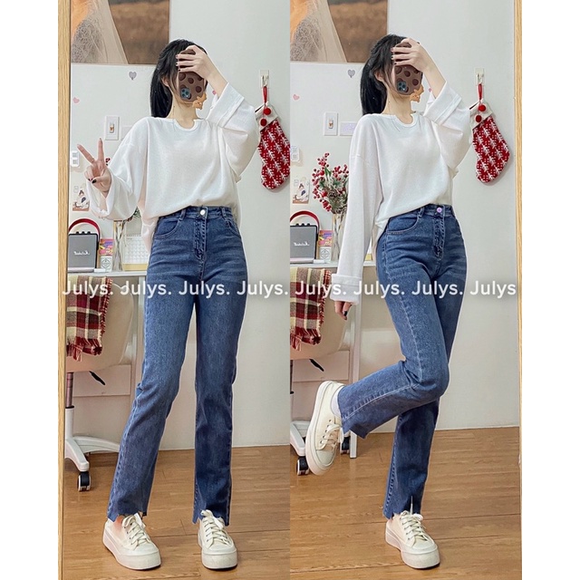 Quần jeans ống đứng khuyết gấu tag Fanegu 2401 (ảnh thật shop chụp kèm video)e