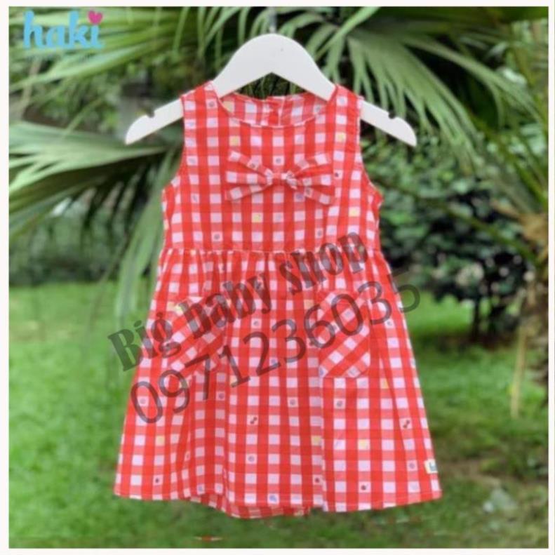 Đầm bé gái_Váy thô kẻ cổ tròn sát nách đính nơ cho bé gái HK511, đầm hè thiết kế cho bé gái đủ size từ 10-27kg HAKI