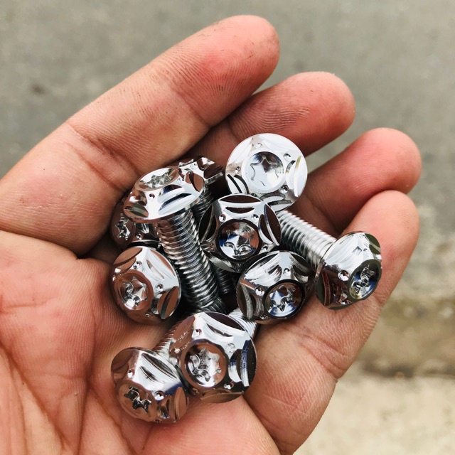 Ốc đĩa thắng Salaya inox 8li 25p " Đầu Bông " phân gắn mọi loại xe