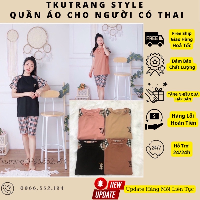 Đồ Bộ Bầu❤️Đồ Bộ Sau Sinh Tiện Lợi Thời Trang - Mẫu Đùi kẻ pha - Chất Cotton Đẹp
