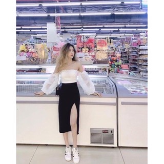 Chân váy midi xẻ tà siêu hit hot