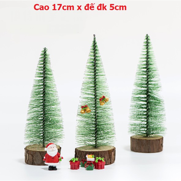 Mô hình cây thông Noel cắm trên khoanh gỗ tự nhiên phong cách vintage trang trí nhà búp bê, tiểu cảnh, DIY
