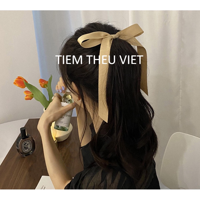 Kẹp Tóc Nơ Tiệm Thêu Việt Kiểu Đuôi Ngựa