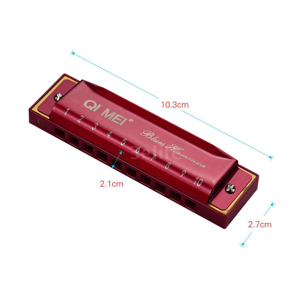 EIFE QI MEI 1020 Blues Harmonica Key of C 10 Holes 20 Tunes Diatonic Harp Mouthorgan with Cleaning Cloth and Storag