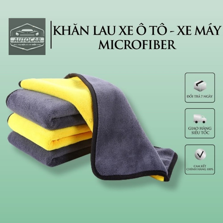 Khăn lau xe hơi ô tô Microfiber 2 mặt vàng xám cực dày siêu mềm siêu thấm chuyên dụng cho ô tô xe máy - MINCAR