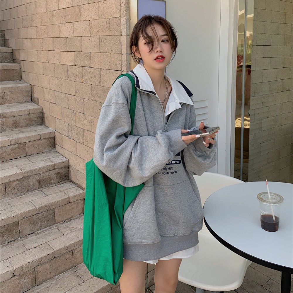 Áo khoác sweater dáng rộng phong cách cổ điển xuân thu cho nữ sinh