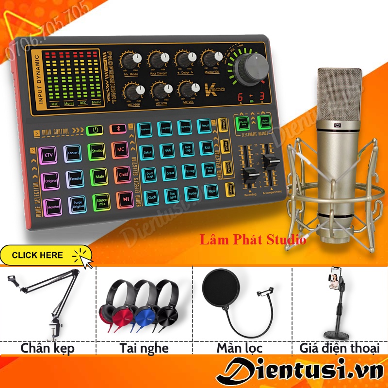 Bộ Sound Card K300 Auto Tune Và Micro MA87 hát livetsream Bigo, Tiktok, facebook Cực Nhạy