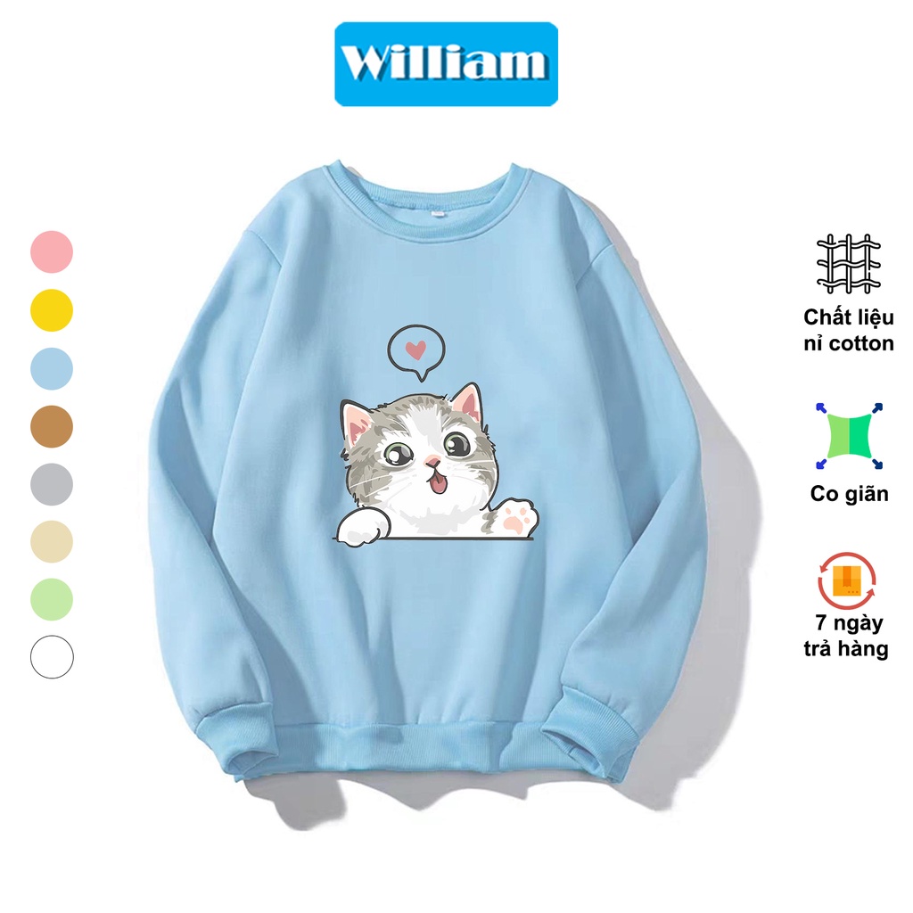 Áo sweater nam nữ hình Mèo dễ thương chất nỉ bông dày dặn, in Pet cao cấp William - DS226