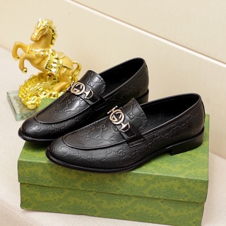 Giày tây lười cho nam da thật dập chữ thương hiệu thời trang cao cấp Gucci GC