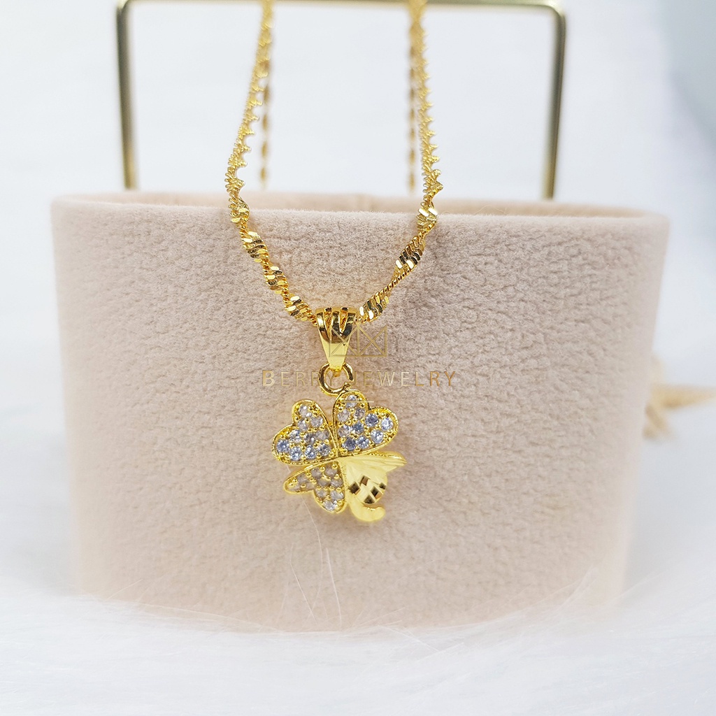 Dây Chuyền Nữ Kèm Mặt Cỏ 4 Lá May Mắn Đính Đá Lấp Lánh, Vòng Cổ Dây Xoắn Cao Cấp | Berry Jewelry B15M21V6