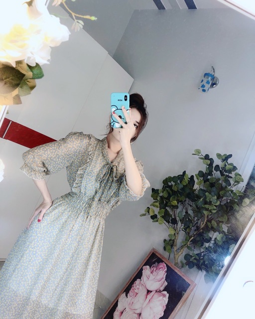 Đầm maxi cột nơ cổ bèo ngực 2 lớp | BigBuy360 - bigbuy360.vn