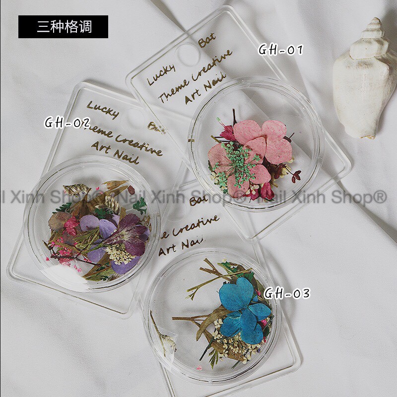 Vỉ hoa lụa chùm, hoa khô lụa ẩn gel làm móng, phụ kiện nail đẹp giúp trang trí móng thêm xinh