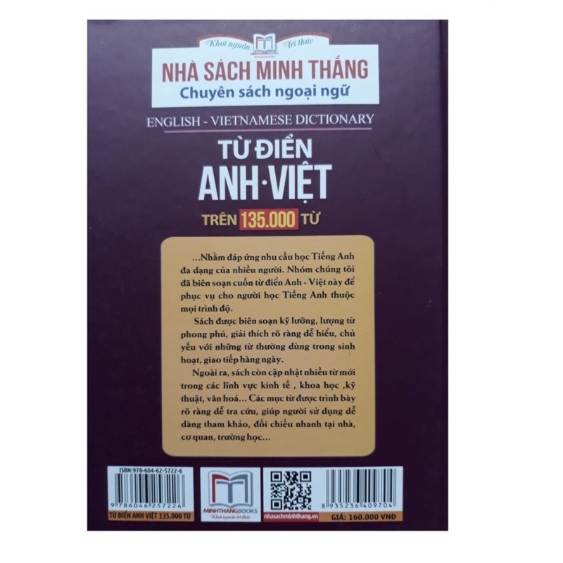 Sách - Từ Điển Anh - Việt Trên 135000 Từ ( bản in màu)