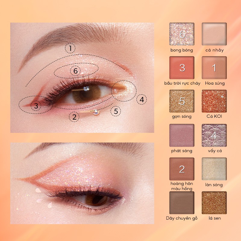 Bảng Phấn Mắt Perfect Diary 12 Màu 14g Hiệu Ứng Ánh Kim Mịn Kèm Cọ Trang Điểm