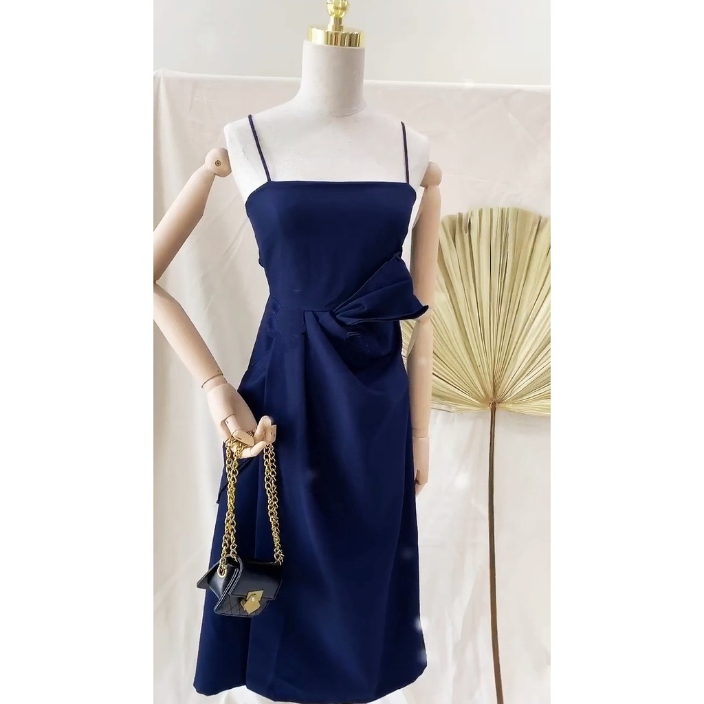 Đầm 2 dây xanh đen nhún lệch (có ảnh thật) | BigBuy360 - bigbuy360.vn