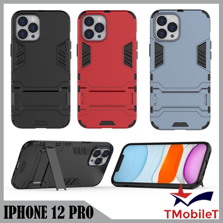 Ốp Lưng Apple iPhone 12 Pro iRon Man chống sốc Bảo Vệ Điện Thoại Có Chân Chống Xem Video - Màu Đen