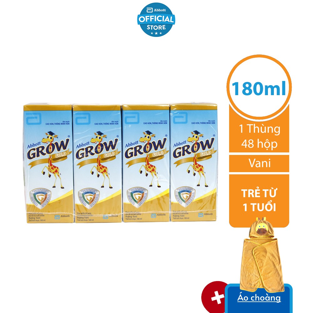 [Tặng Áo Choàng Hươu] Thùng 48 Hộp Sữa Nước Abbott Grow Gold 180ml/Hộp