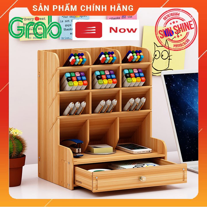 Kệ đựng đồ dùng học tập,hộp gỗ chứa đồ văn phòng đa năng,khay cắm bút thước tiện dụng.hộp gỗ chia mầu vẽ cao cấp