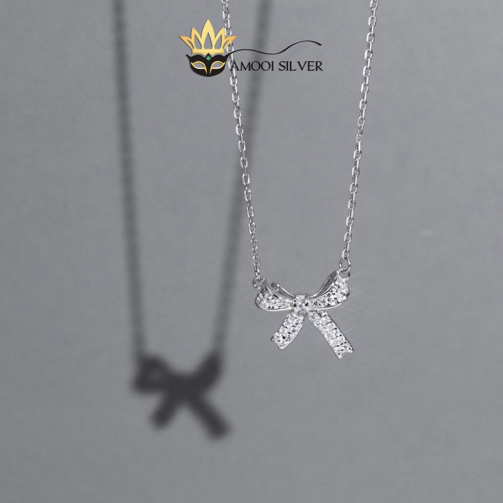 Dây chuyền bạc S925 nơ nạm đá - Amooi Silver AD171