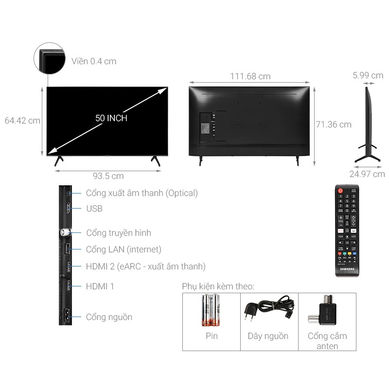 Smart Tivi Samsung 4K 50 inch UA50TU7000KXXV (Miễn phí giao tại HCM-ngoài tỉnh liên hệ shop)