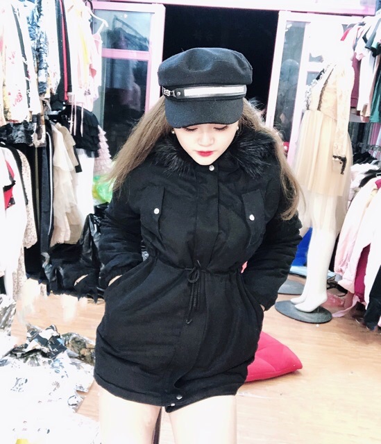 Áo kaki lót bông mũ lông màu đỏ đô kèm ảnh và video thật