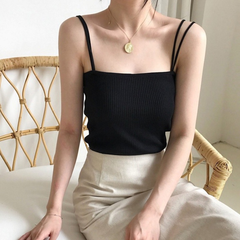 Brroa Áo Hai Dây Dệt Kim Màu Trơn Phong Cách Hàn Quốc Cho Nữ