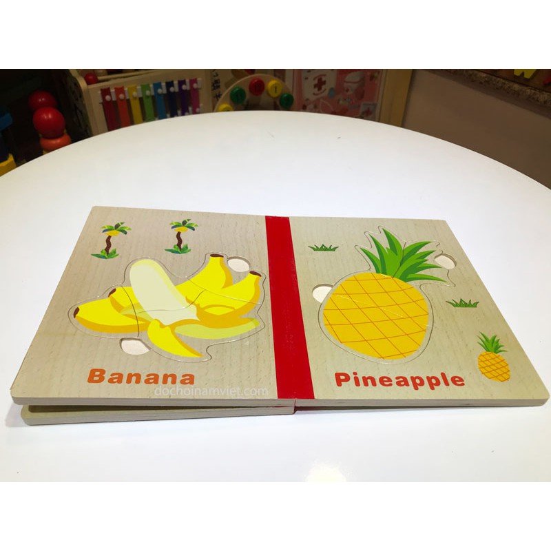 Sách ghép hình chủ đề trái cây | Đồ chơi gỗ Nam Việt