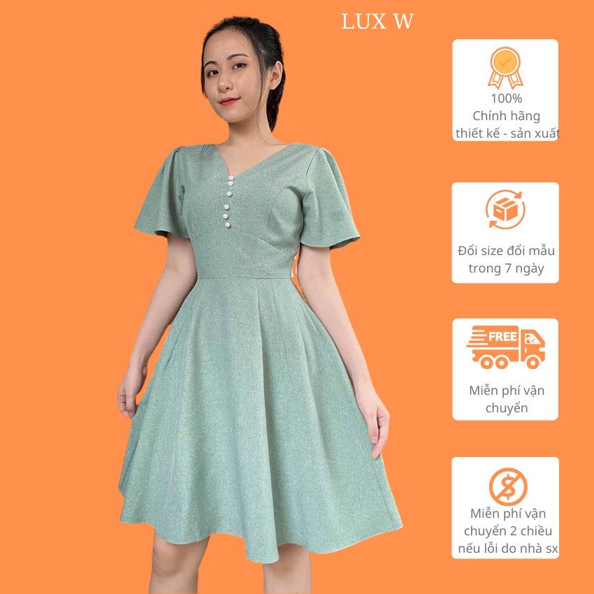 Đầm công sở nữ cổ v thiết kế xòe tay ngắn cánh rơi trẻ trung thời trang phù hợp đi làm đi chơi – Lux W Fashion