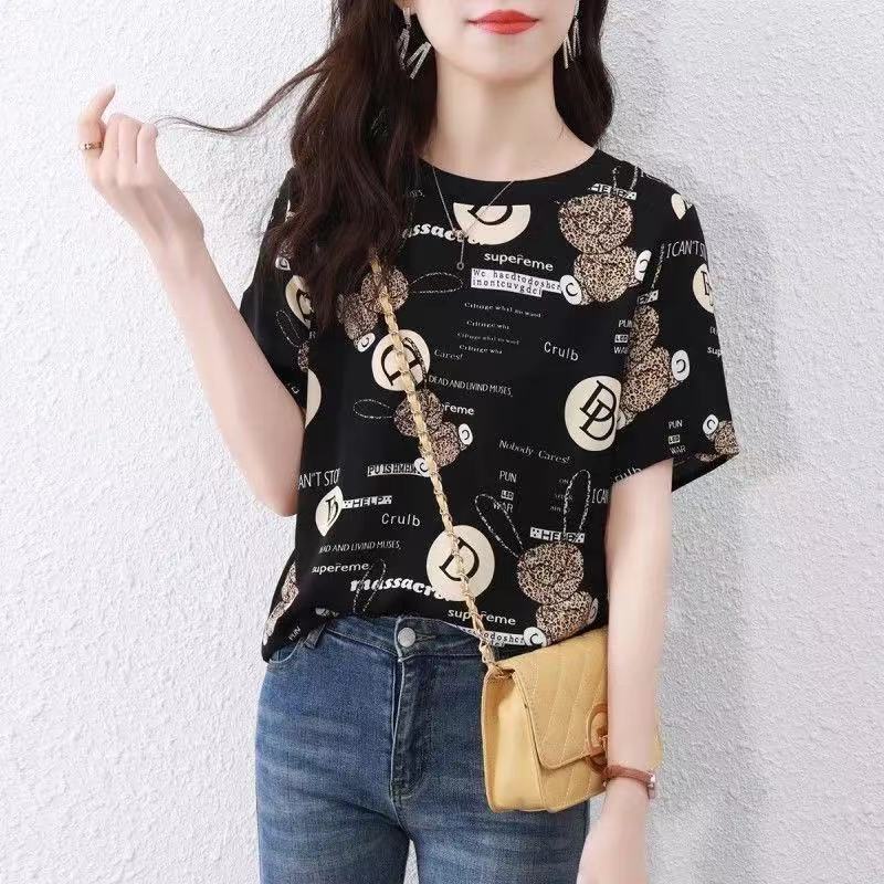 Áo thun ngắn tay in chữ plus size cho phụ nữ trung niên