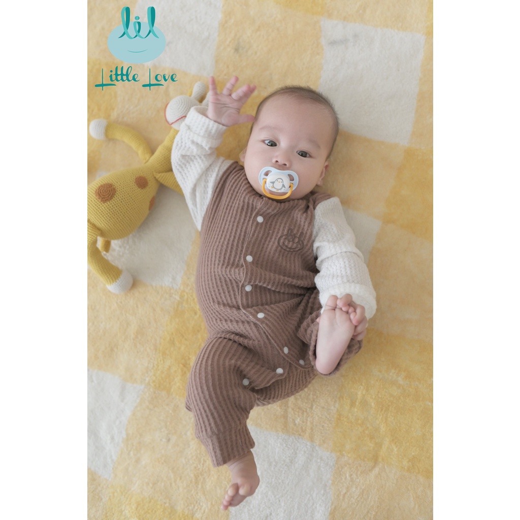 Bodysuit dài tay sơ sinh cài thẳng len mỏng Little Love cho bé trai/ gái 0-9 tháng