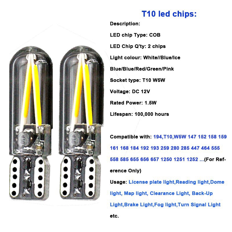 Đèn LED T10 Canbus 194 W5W ánh sáng trắng cho xe hơi