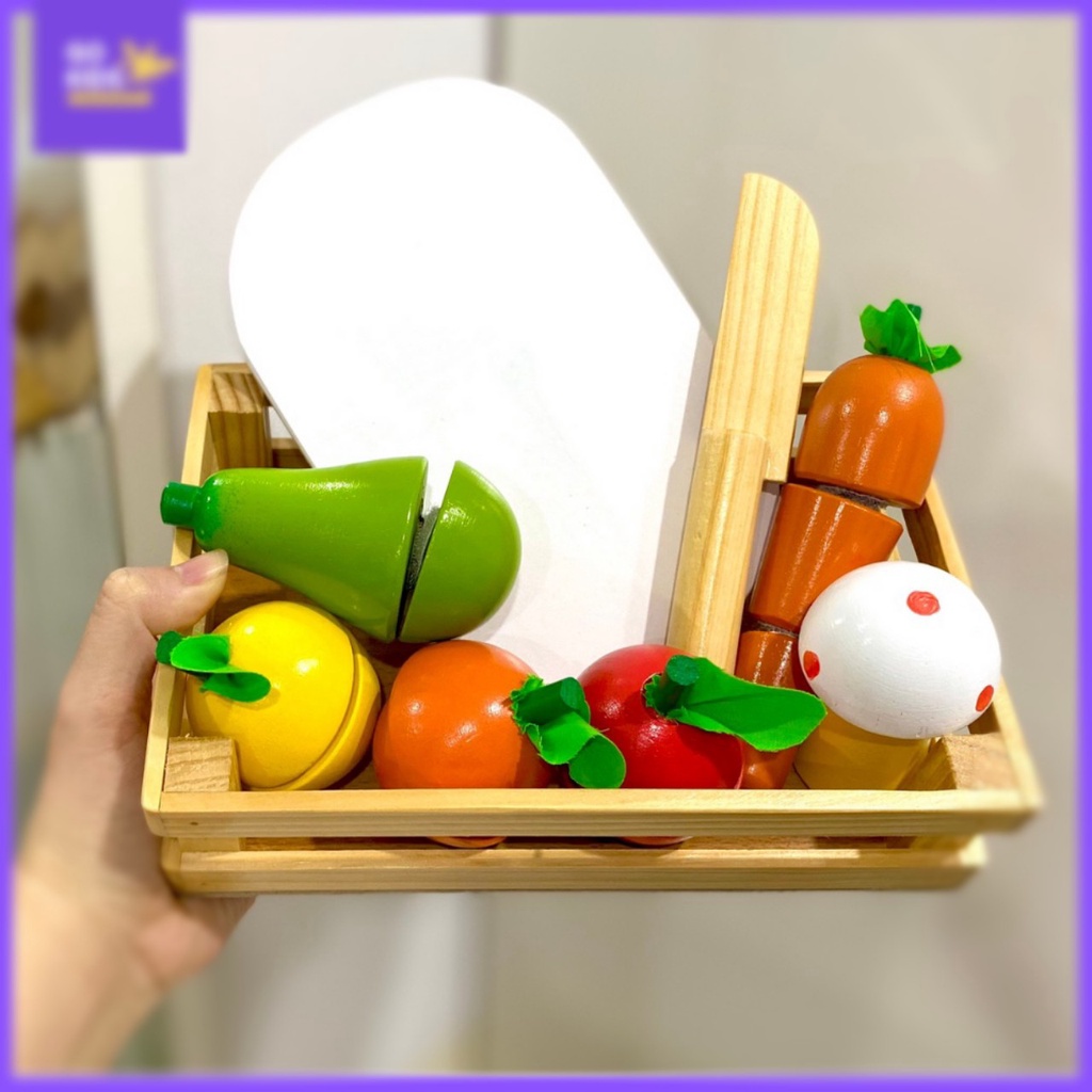 Đồ Chơi Cho Bé 𝑭𝑹𝑬𝑬𝑺𝑯𝑰𝑷 Bộ Đồ Chơi Nấu Ăn, Cắt Trái Cây Hoa Quả Bằng Gỗ Tự Nhiên Cao Cấp