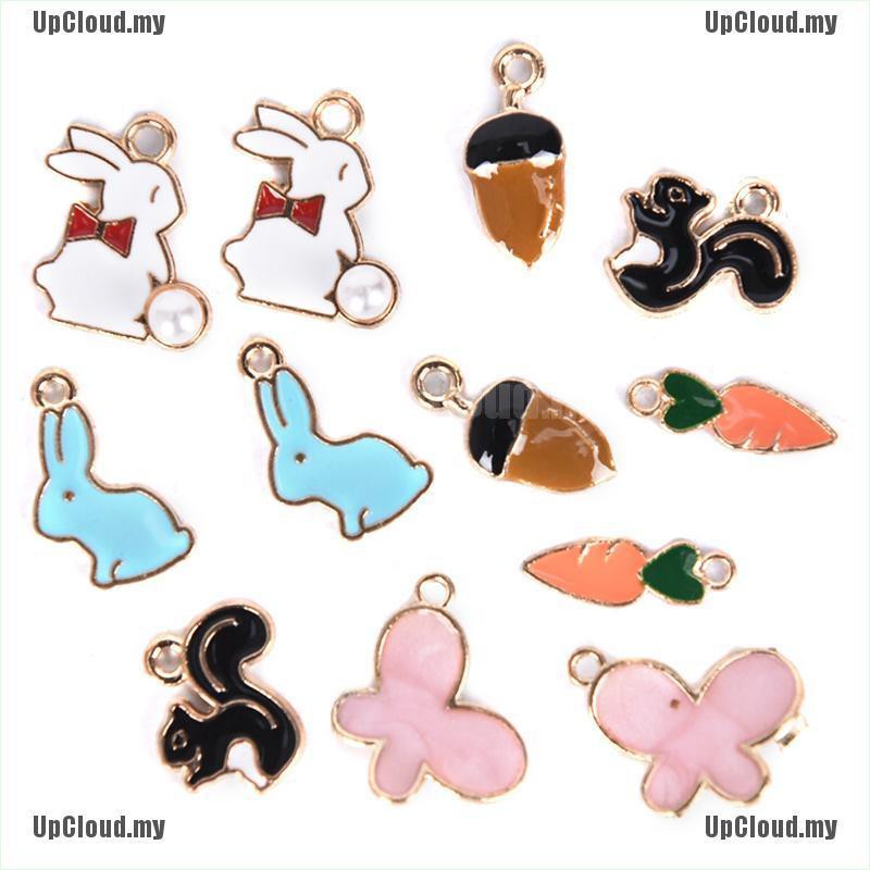 Set 12 Mặt Dây Chuyền Hình Thỏ / Sóc Tráng Men Độc Đáo Diy