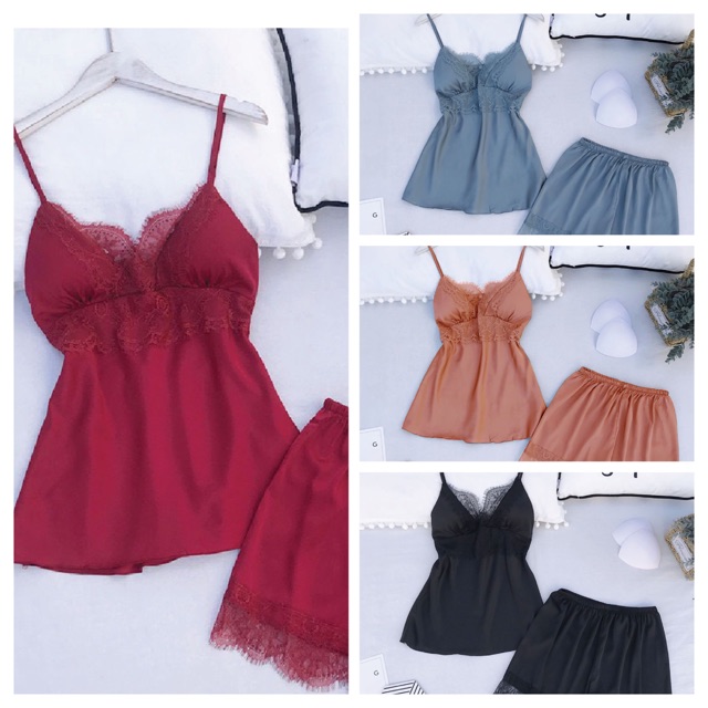 Bộ ngủ mặc nhà 2 dây chất lụa satin cao cấp V18 | BigBuy360 - bigbuy360.vn