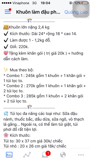 Cb 1 khuôn làm đậu to, 1 khăn, 2 túi lọc to,  100g đường nho