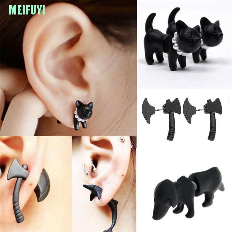 1 Khuyên Tai Hình Mèo Đen Đính Ngọc Trai Cá Tính