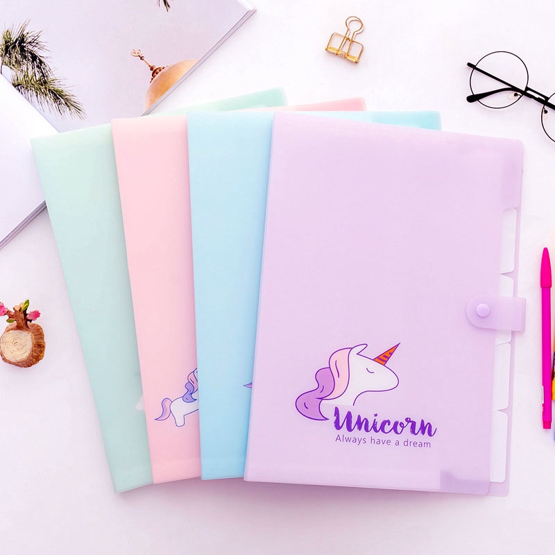 Bìa đựng tài liệu nhiều lớp cỡ giấy A4 in hình kỳ lân sáng tạo cho học sinh
