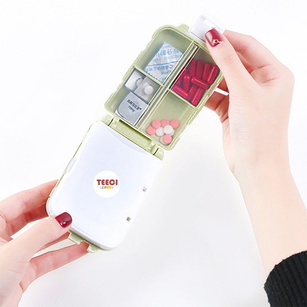 &lt;Tặng Sticker&gt; Hộp Khay Đựng Thuốc Phụ Kiện Trang Sức Chia 7 Ngăn Du Lịch Màu Lúa Mạch Nắp Nhựa Chống Thấm U106