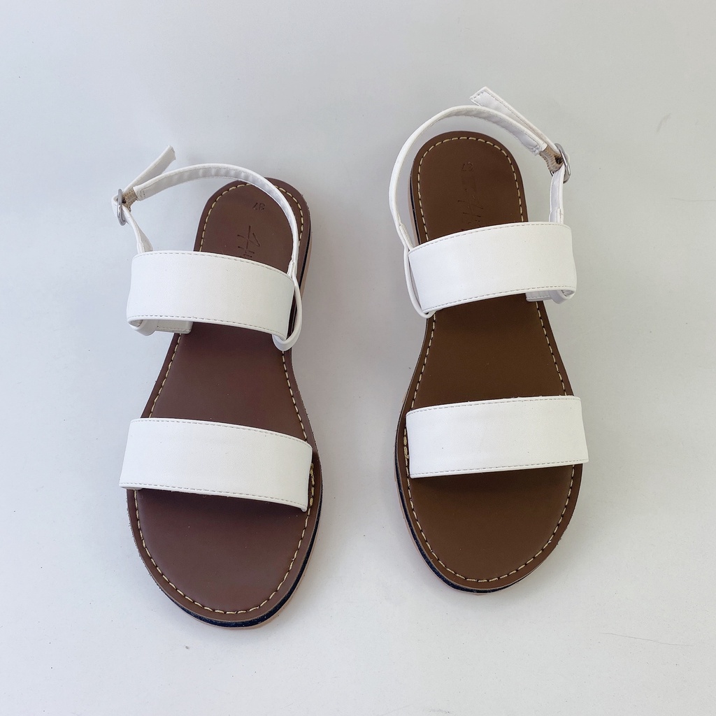 Sandal bệt nữ đẹp quai ngang da mềm 1 quai khóa gài có Bigsize chính hãng HISHOO màu kem S050