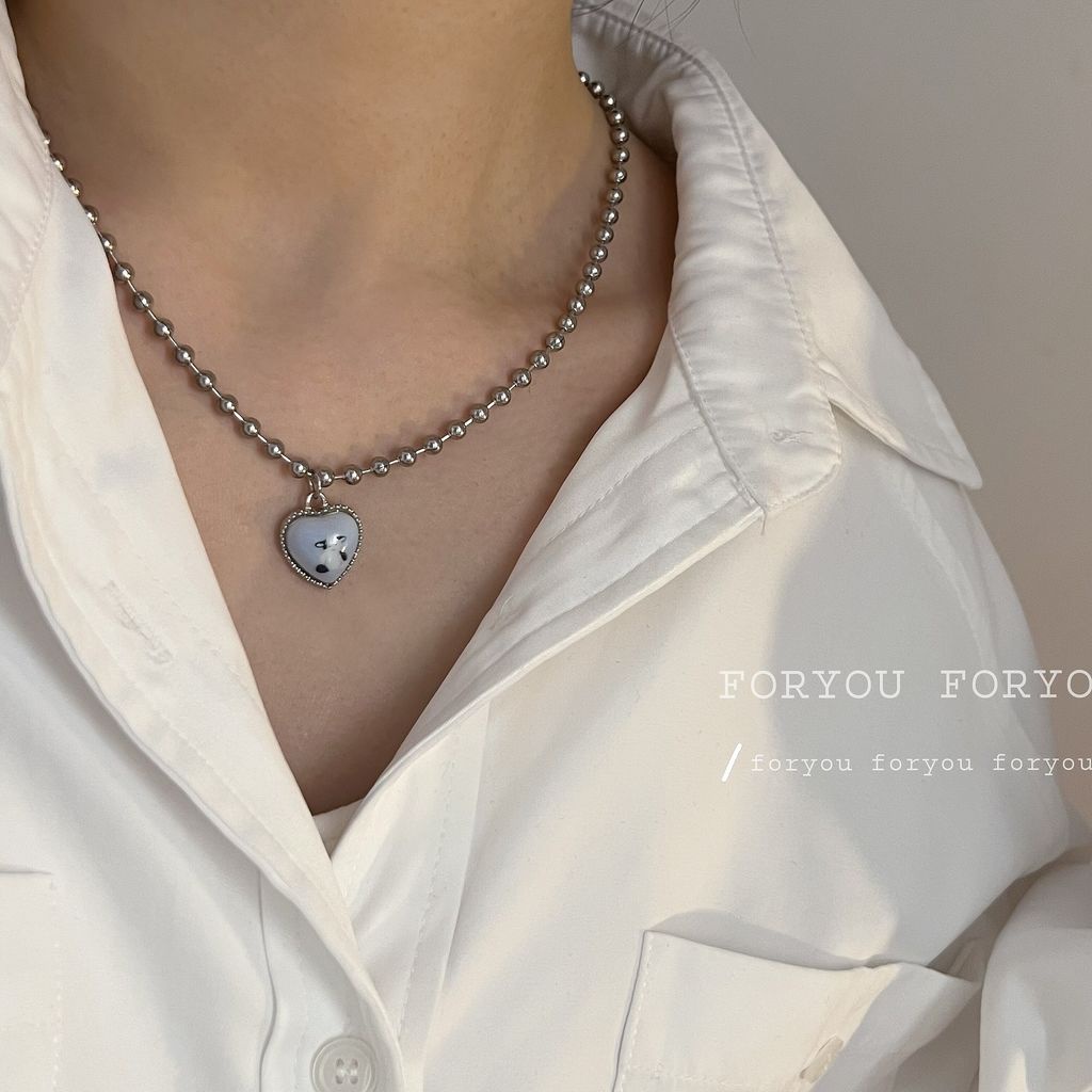 Vòng cổ Chuỗi Xích Mặt Hình Thỏ Màu Xanh Dương Đính Bóng Tròn Phong Cách Hàn Quốc Dễ Thương