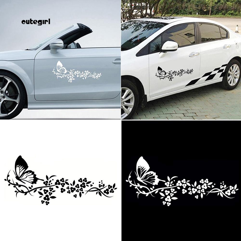Đề Can Dán Cửa Sổ Xe Hơi Hình Hoa Và Bướm Đang Bay Xinh Xắn