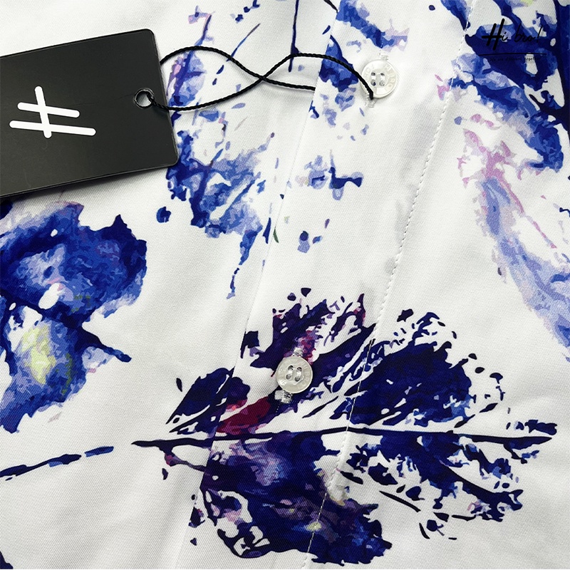 Áo sơ mi nam tay ngắn họa tiết HIBRO chất vải lụa Kate Mỹ cao cấp mềm, mịn, mát không nhăn và không bong tróc - MÃ: H04