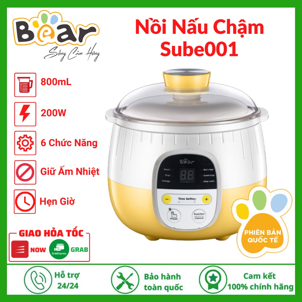 Nồi Nấu Chậm 0,8L Bear Chính Hãng, Nấu Cháo, Hầm, Hấp, Chưng Yến Bản Quốc Tế Bảo Hành 18 Tháng - SUBE001